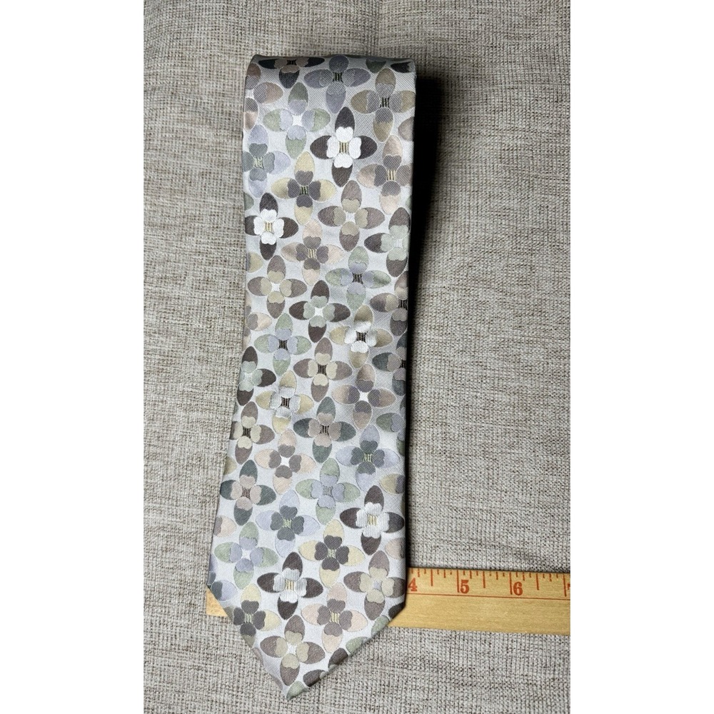 EUC Banana Republic Floral Gray Tan Beige Muted Silk Tie‎ Necktie Made In Turkey